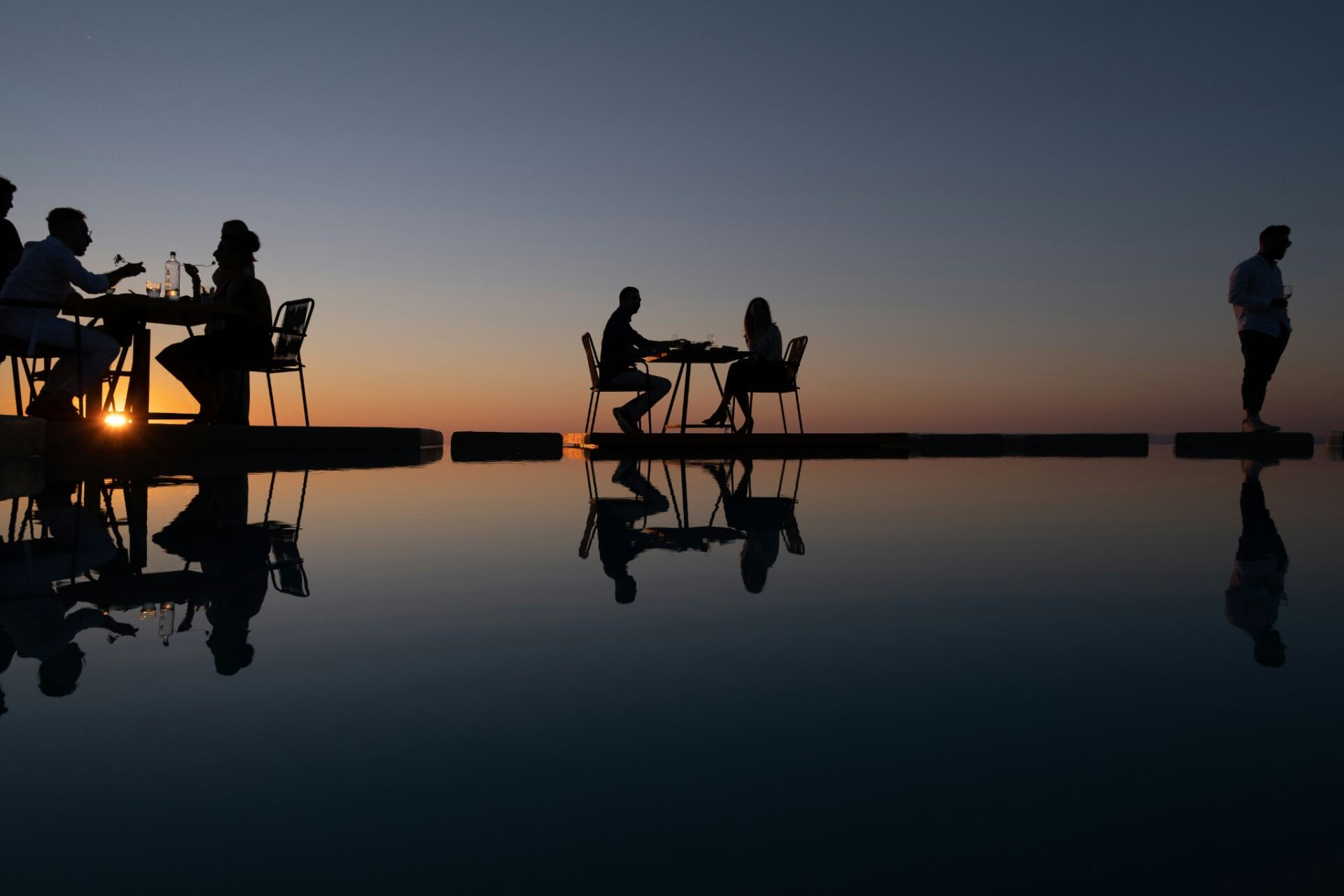 A hotel pool terrace at the start of the day